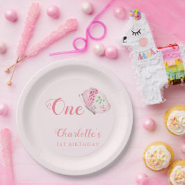 Prato De Papel Primeiro aniversario da Borboleta de Aquarela, ros