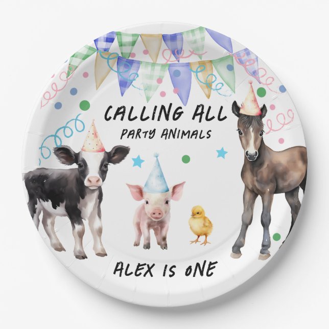 Prato De Papel Primeiro aniversario de animais de criação (Frente)