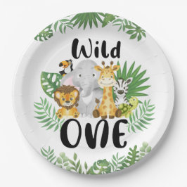 Prato De Papel Primeiro aniversario de Animais Safari Selvagens C