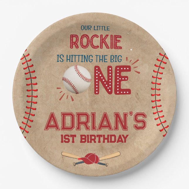 Prato De Papel Primeiro aniversario de beisebol para rapazes (Frente)