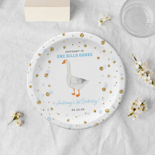 Prato De Papel Primeiro aniversario de Boias de Ganso de Um Bobo
