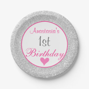 Prato De Papel primeiro aniversario de Brilhante Princesa Rosa e