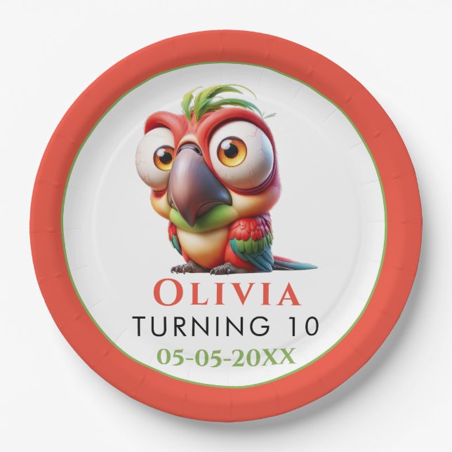 Prato De Papel Primeiro aniversario de Caricaturas de Papagaio Má (Frente)