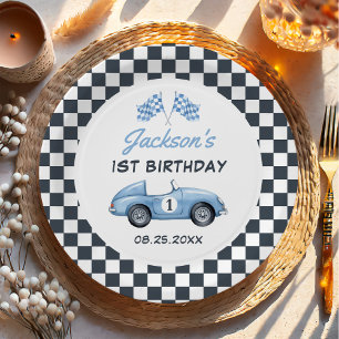 Prato De Papel Primeiro aniversario de Carro Azul
