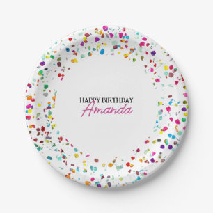Prato De Papel Primeiro aniversario de Confetti Colorido Bonito