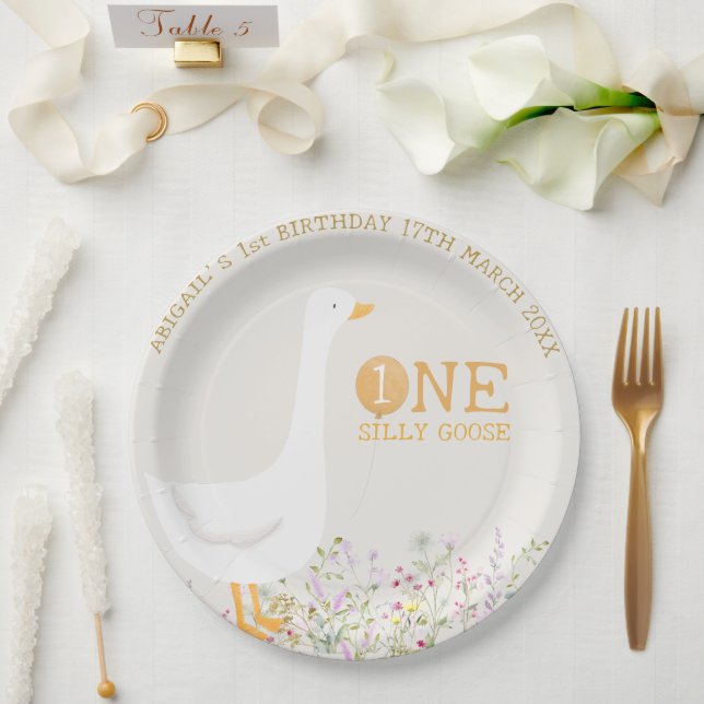 Prato De Papel Primeiro aniversario de flor selvagem de ganso de  (Casamento)