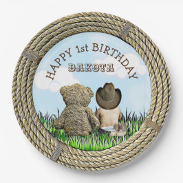 Prato De Papel Primeiro Aniversário de Lil' Cowboy e Teddy Bear B