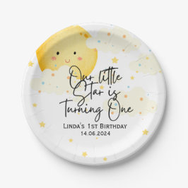 Prato De Papel Primeiro aniversario de Lua e Estrelas