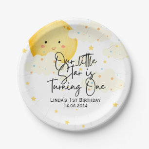Prato De Papel Primeiro aniversario de Lua e Estrelas