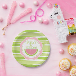 Prato De Papel Primeiro aniversario de melancia de pré-disquete,