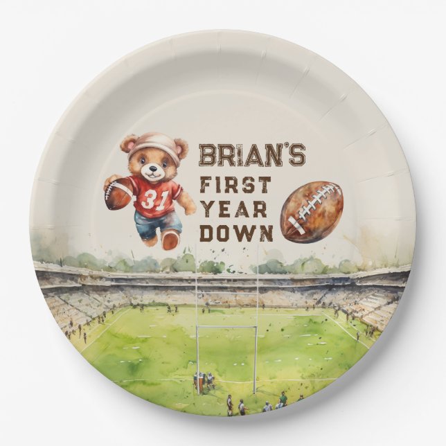 Prato De Papel primeiro aniversario de menino no primeiro ano (Frente)