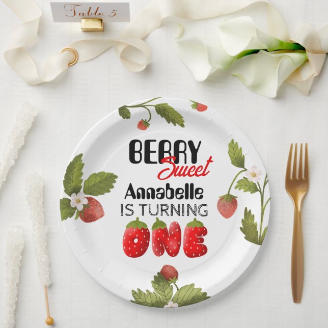 Prato De Papel Primeiro Aniversário de Morango (Casamento)