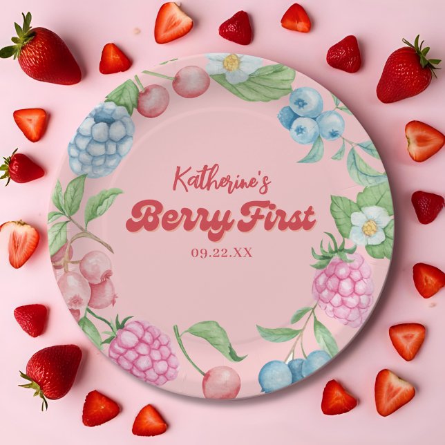 Prato De Papel Primeiro aniversario de Morango Berry, primeiro an (Criador carregado)