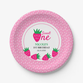 Prato De Papel Primeiro aniversario de morango rosa