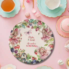 Prato De Papel Primeiro aniversario de Pixie do Jardim de Morango