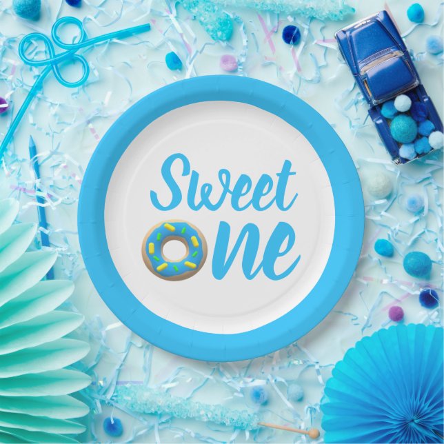 Prato De Papel Primeiro aniversario de Rosquinha doce (Festa)