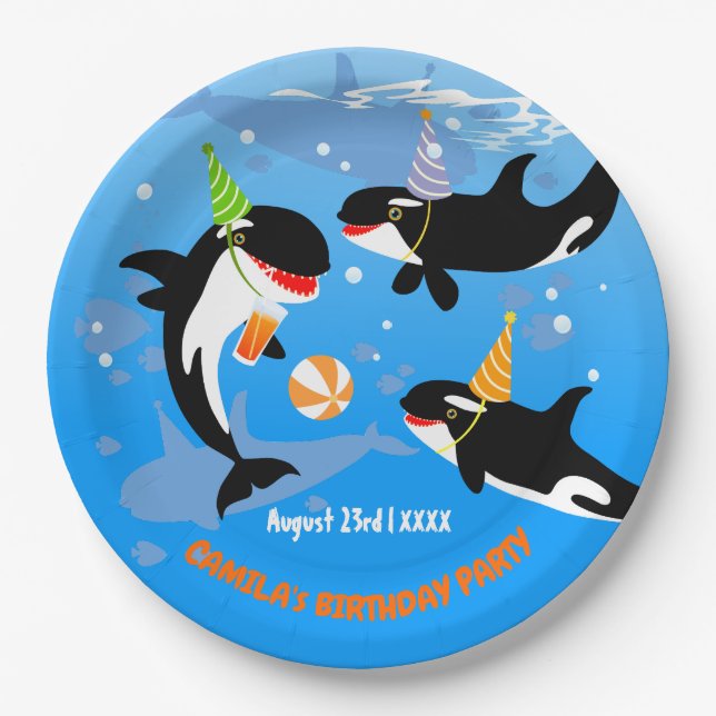 Prato De Papel primeiro aniversario debaixo do mar, orca-baleia (Frente)