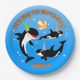 Prato De Papel primeiro aniversario debaixo do mar, orca-baleia