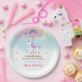 Prato De Papel Primeiro aniversario do Rainbow Unicorn Carousel c