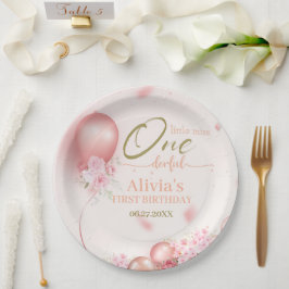 Prato De Papel Primeiro aniversario Floral Rosa Magnífico