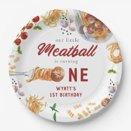 Prato De Papel Primeiro aniversario Italiano De Meatball Em Aquar