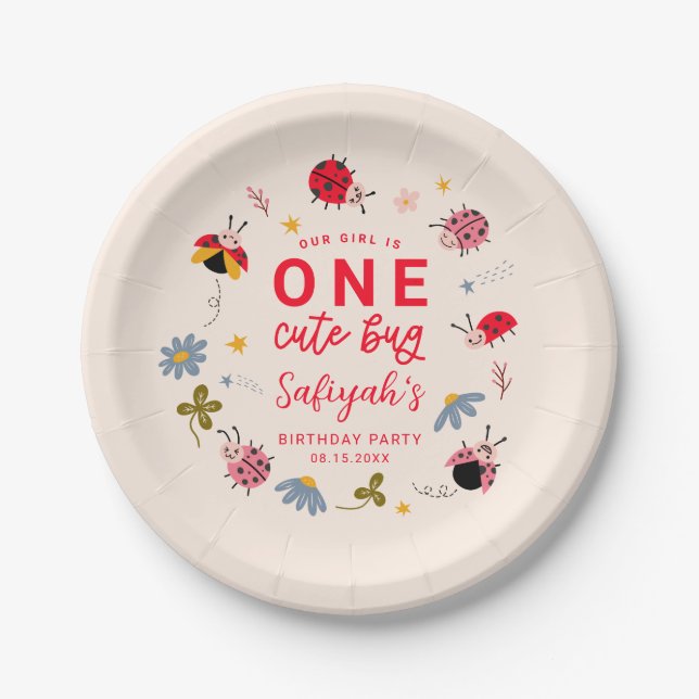 Prato De Papel Primeiro aniversario Ladybug Summer (Frente)