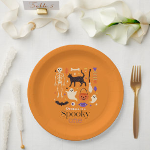Prato De Papel Primeiro aniversario Laranja Spooky One Halloween