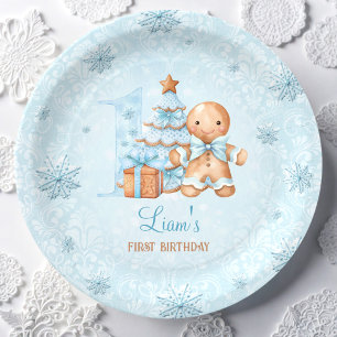 Prato De Papel primeiro aniversario Pão-Pão Homem Menino Azul Nat