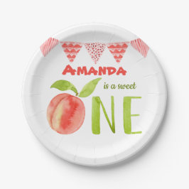 Prato De Papel Primeiro Aniversário Peach Aquarela
