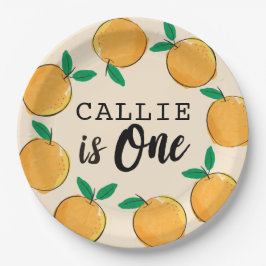 Prato De Papel Primeiro Aniversário Personalizado Laranja Pequeno