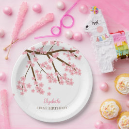 Prato De Papel Primeiro Aniversário Primavera Cherry Blossomo Flo