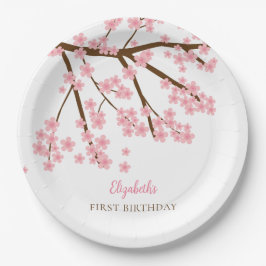 Prato De Papel Primeiro Aniversário Primavera Cherry Blossomo Flo