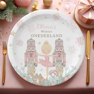 Prato De Papel Primeiro aniversario Rosa Nutcracker Winter Oneder
