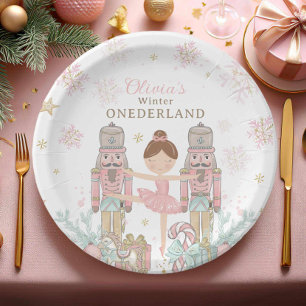 Prato De Papel Primeiro aniversario Rosa Nutcracker Winter Oneder