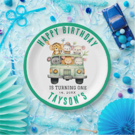 Prato De Papel Primeiro aniversario Selvagem de Animais Safari