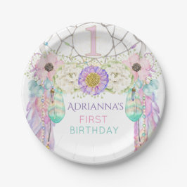 Prato De Papel Primeiro Aniversário Sonho Catcher Boho Feenas