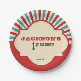 Prato De Papel Primeiro aniversario temático do circo azul