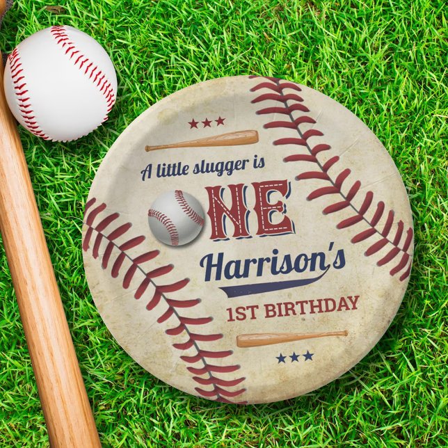 Prato De Papel Primeiro aniversario Vintage Baseball Boys (Criador carregado)