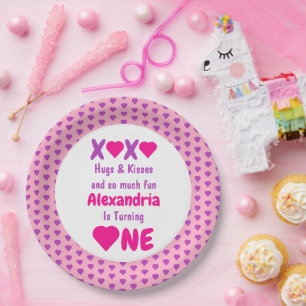 Prato De Papel Primeiro aniversario XOXO Hugs e Kisses