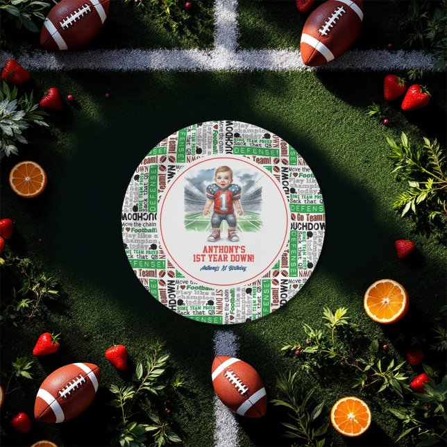 Prato De Papel Primeiro Ano Em Festa De primeiro aniversario De F (First Year Down Football 1st Birthday Party Paper Plates)