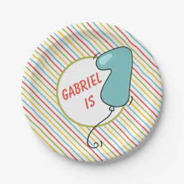 Prato De Papel Primeiro balão listrado do aniversário temático