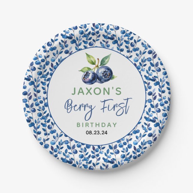 Prato De Papel Primeiro Partido do primeiro aniversario Berry Blu (Frente)