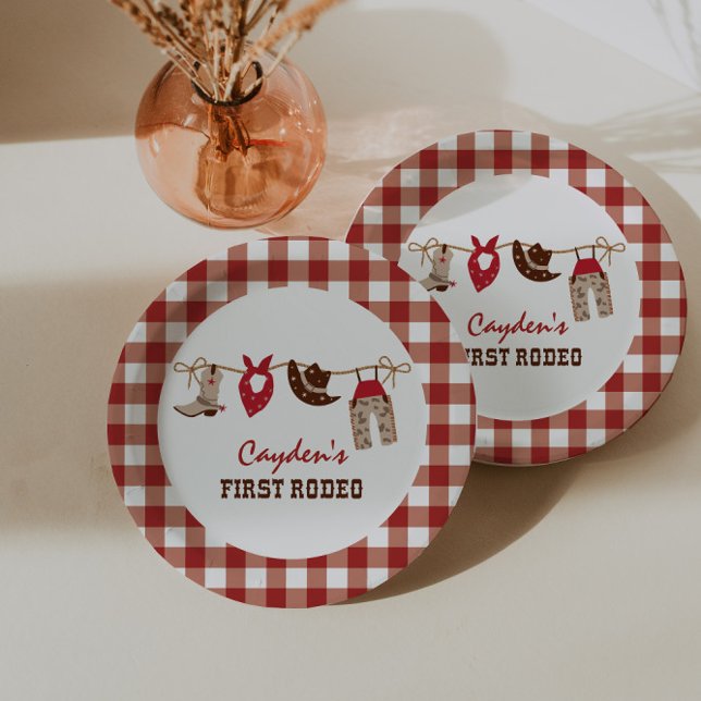 Prato De Papel Primeiro Rodeio Cowboy Ocidental Aniversário de 1  (Criador carregado)
