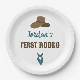 Prato De Papel Primeiro Rodeo Aniversário 1 rua Cowboy Ocidental