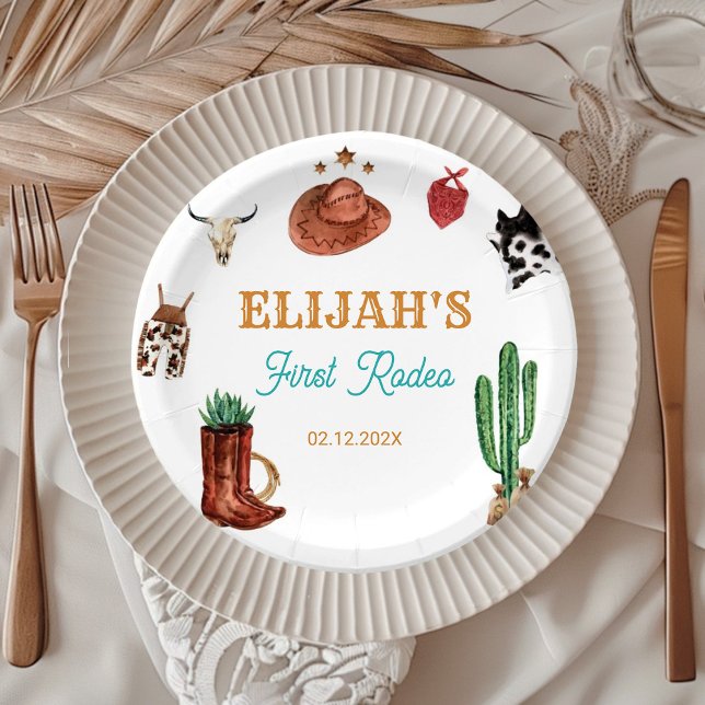 Prato De Papel Primeiro Rodeo Cowboy Wild West Birthday (Criador carregado)