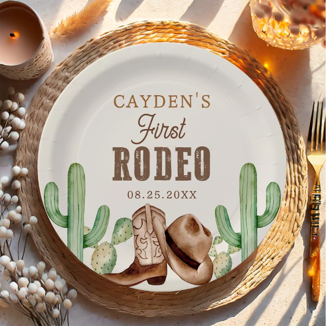 Prato De Papel Primeiro Rodeo primeiro aniversario Oeste Cowboy (Criador carregado)