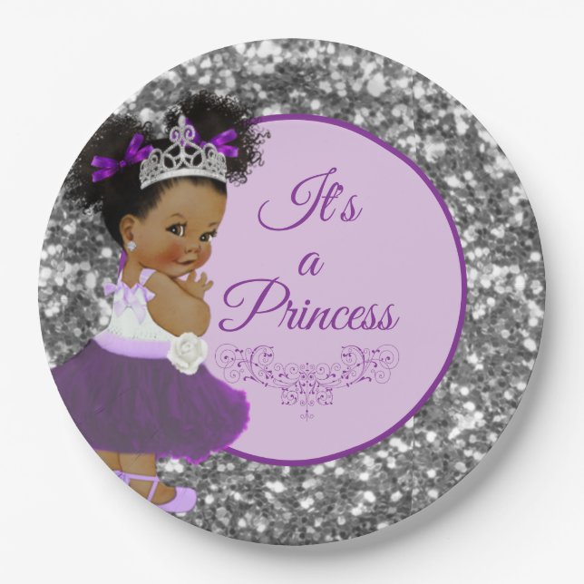Prato De Papel Princesa Africana Roxo | Silver Glitter Royal (Frente)