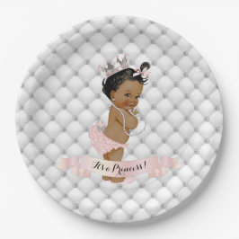 Prato De Papel Princesa Afro-Americana Diamantes Rosa Choque