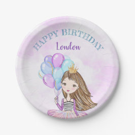 Prato De Papel Princesa aniversariante Lavanda Roxo Turquesa