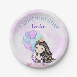 Prato De Papel Princesa aniversariante Lavanda Roxo Turquesa